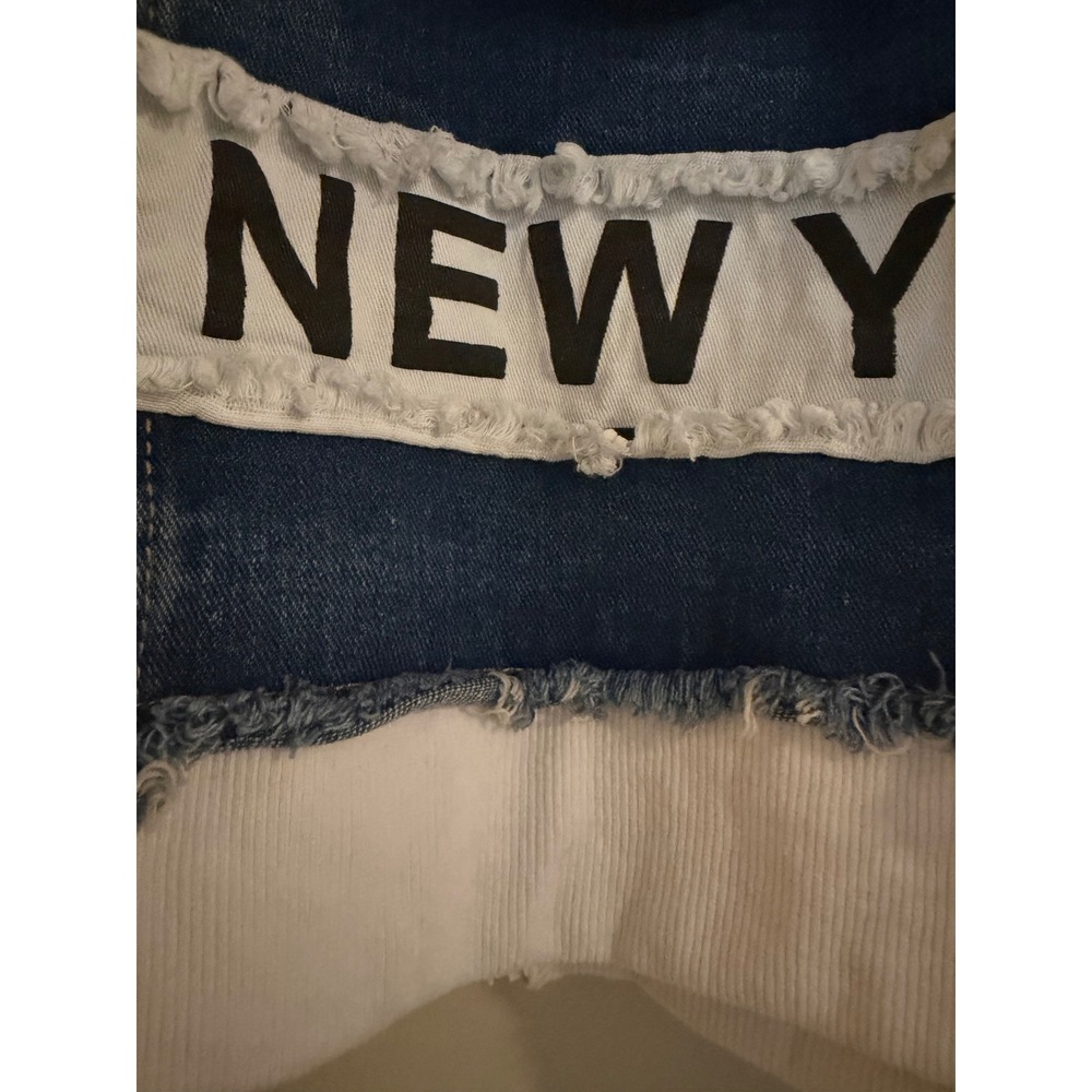 American Bazi Women Cropped Hoodie Denim Jacket Fashion Tour Blue White - Picture 4 of 13